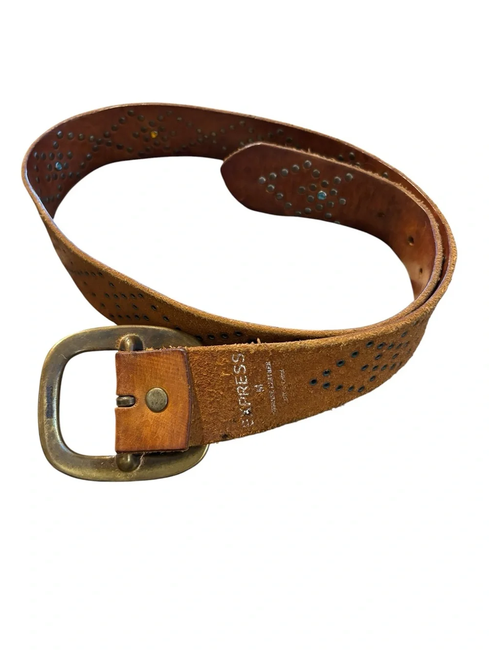 Express Rustic Tan Leather Belt with Brass Buckle